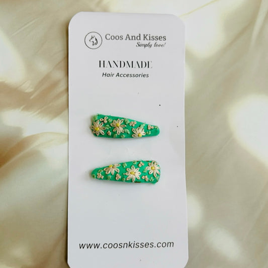 3D Floral Embroidery clips (Pair of 2 clips)