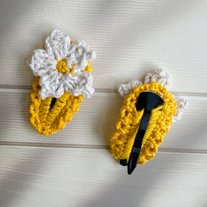 Handmade Crochet Tic-Tac Yellow Floral Clips (Pair of 2 clips)