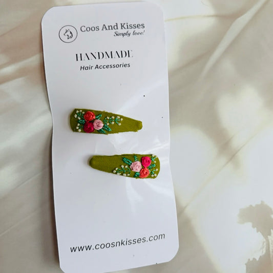 3D Rose Embroidery clips (Pair of 2 clips)