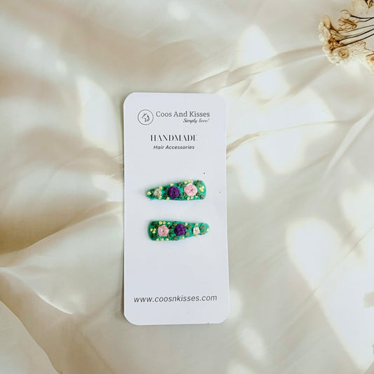 3D Roses Embroidery clips (Pair of 2 clips)