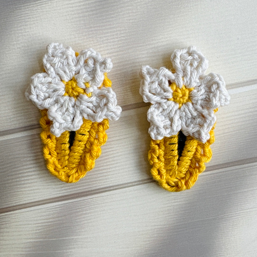 Handmade Crochet Tic-Tac Yellow Floral Clips (Pair of 2 clips)