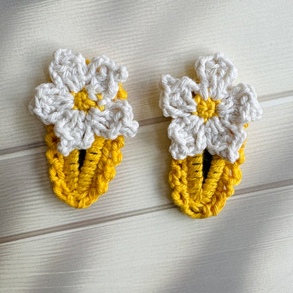 Handmade Crochet Tic-Tac Yellow Floral Clips (Pair of 2 clips)