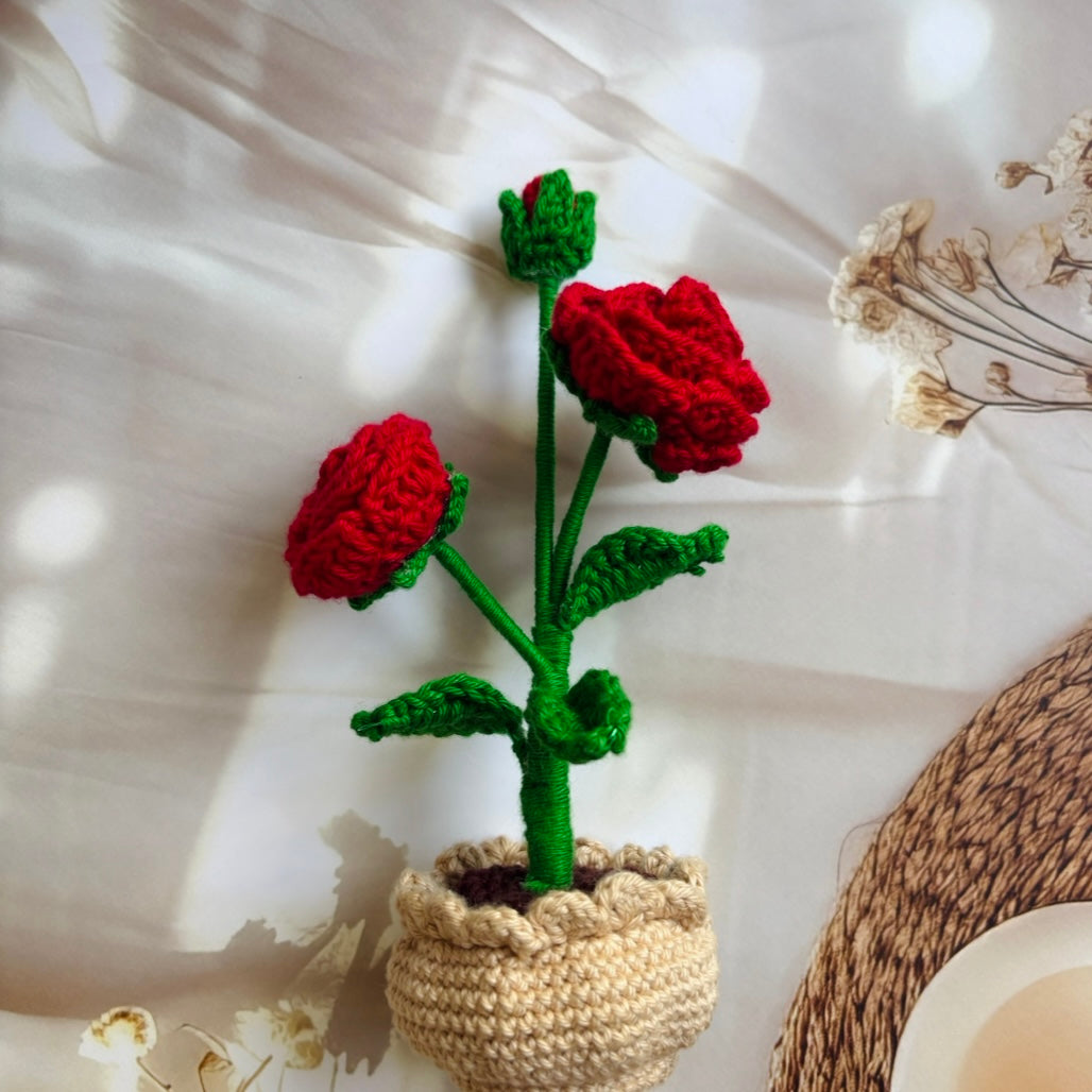 Handmade Crochet Roses in Pot