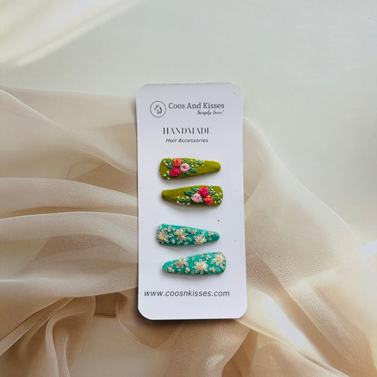 3D Embroidery Floral Hair Clips (Set of 2 Pairs)
