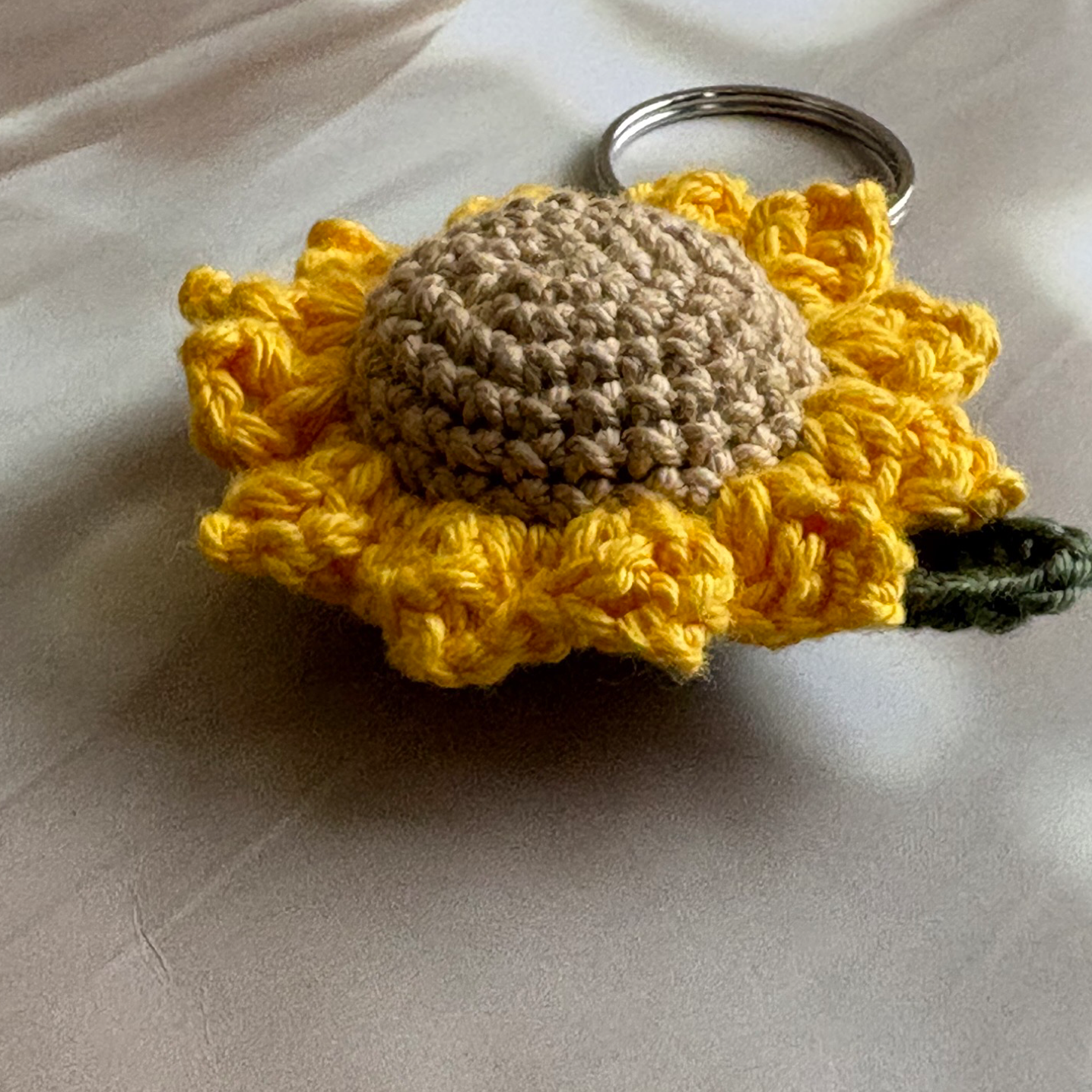 Crochet Sunflower Keychain with leaf