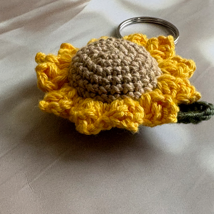 Crochet Sunflower Keychain with leaf