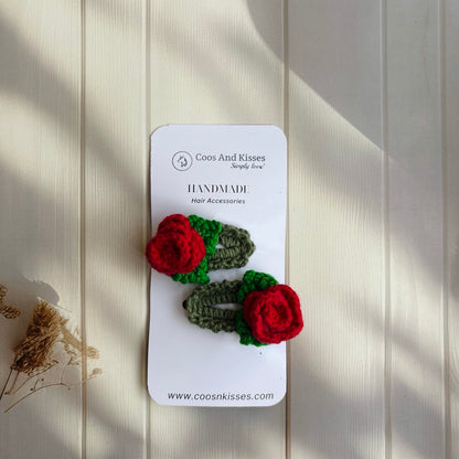 Handmade Crochet Tic-Tac Rose Flower Clips (Pair of 2 clips)