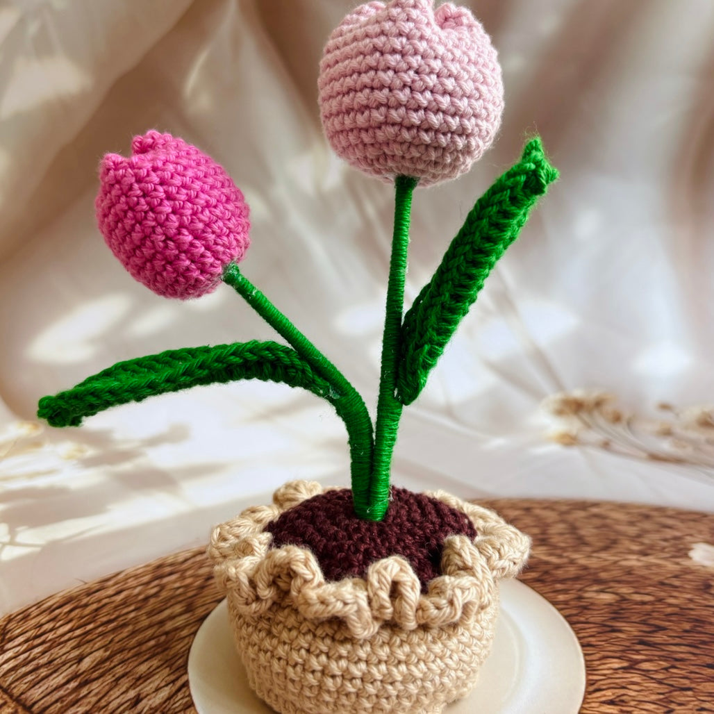 Handmade Crochet Tulips in Pot