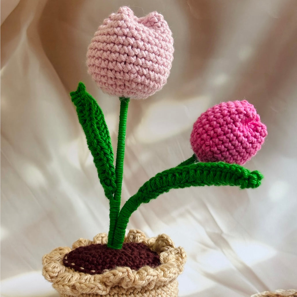 Handmade Crochet Tulips in Pot