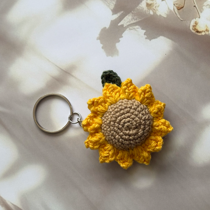 Crochet Sunflower Keychain with leaf