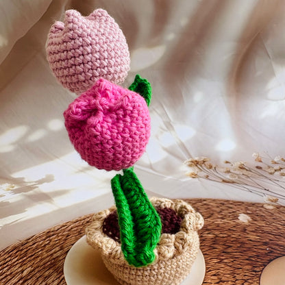 Handmade Crochet Tulips in Pot