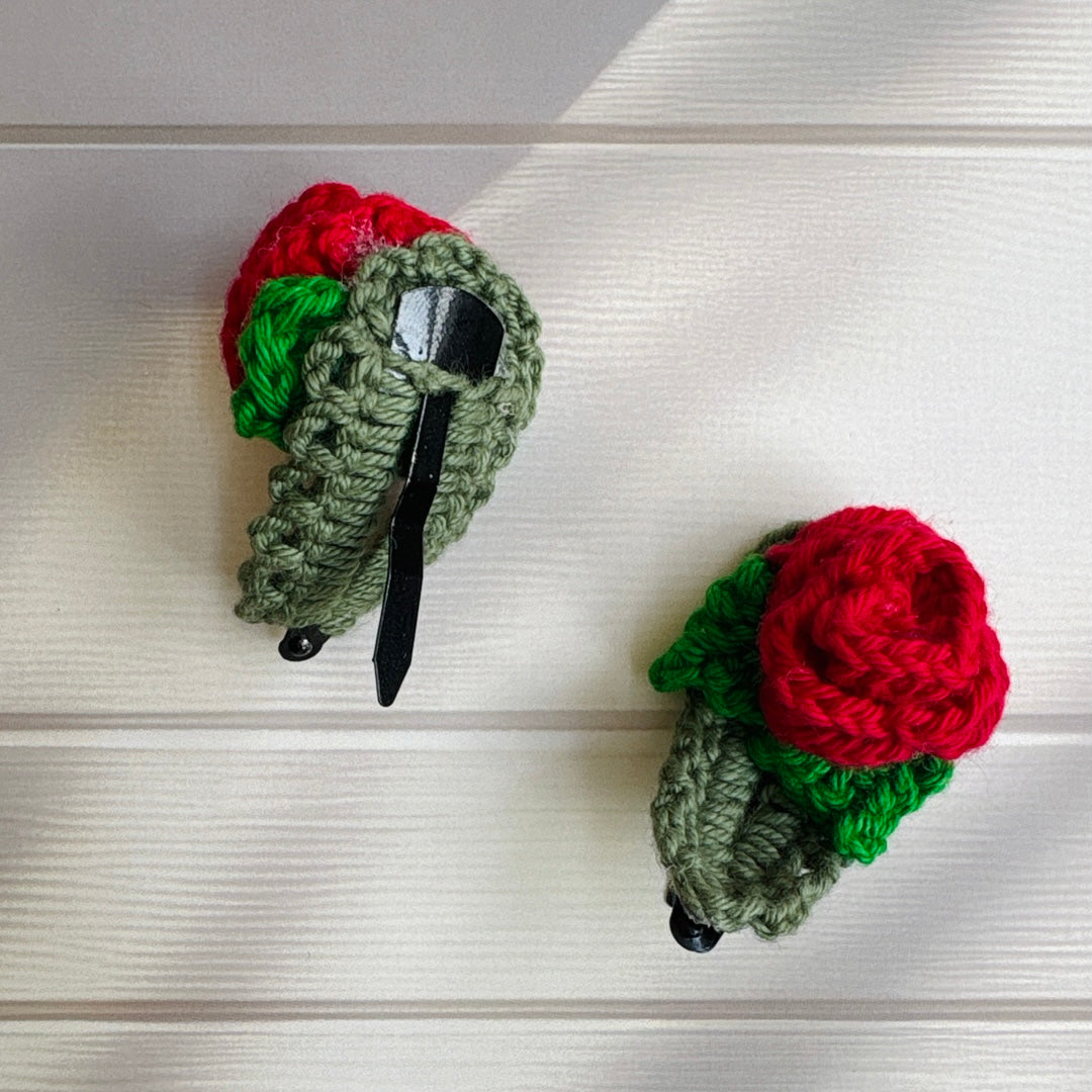 Handmade Crochet Tic-Tac Rose Flower Clips (Pair of 2 clips)