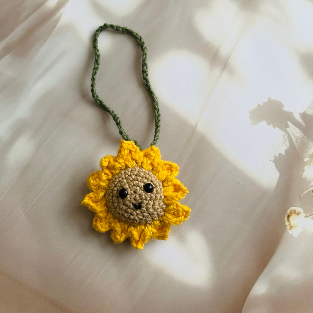 Handmade Shoulder Handbag with sunflower bag charm – 11 x 5 inches