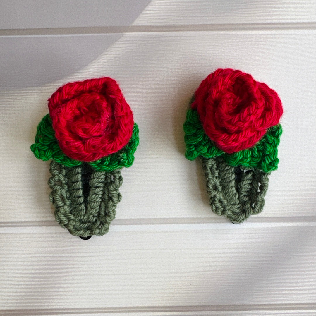 Handmade Crochet Tic-Tac Rose Flower Clips (Pair of 2 clips)
