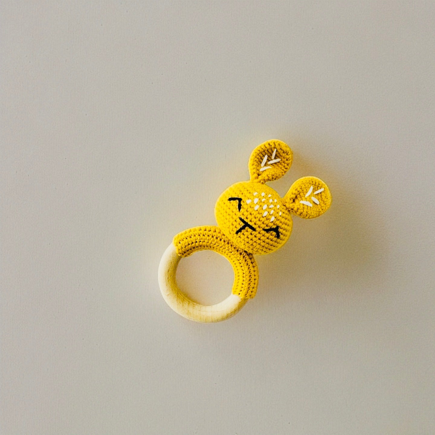 Crochet Bunny Rattle Wooden Teether (Mustard/Yellow)