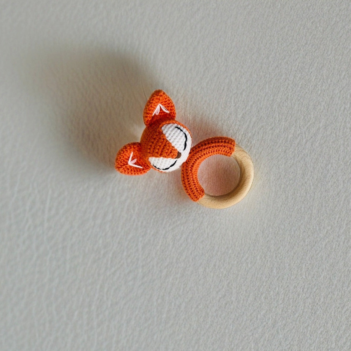 Crochet Fox Rattle Wooden Teether
