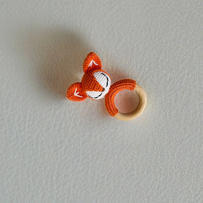 Crochet Fox Rattle Wooden Teether