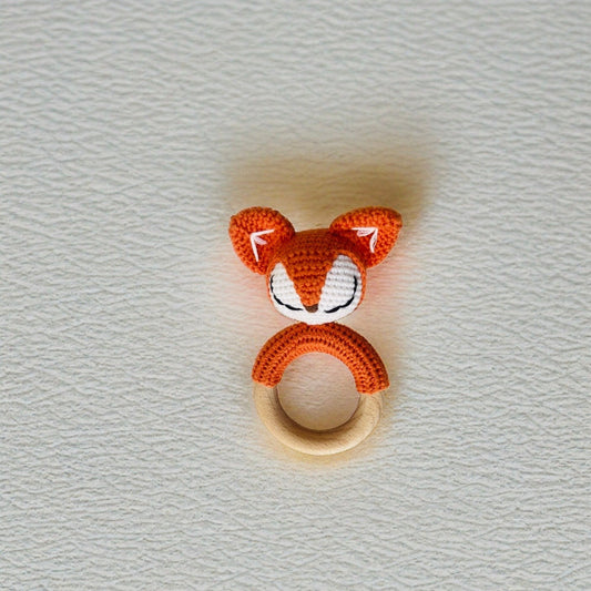 Crochet Fox Rattle Wooden Teether