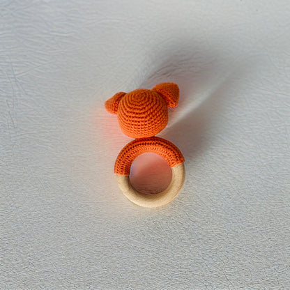 Crochet Fox Rattle Wooden Teether
